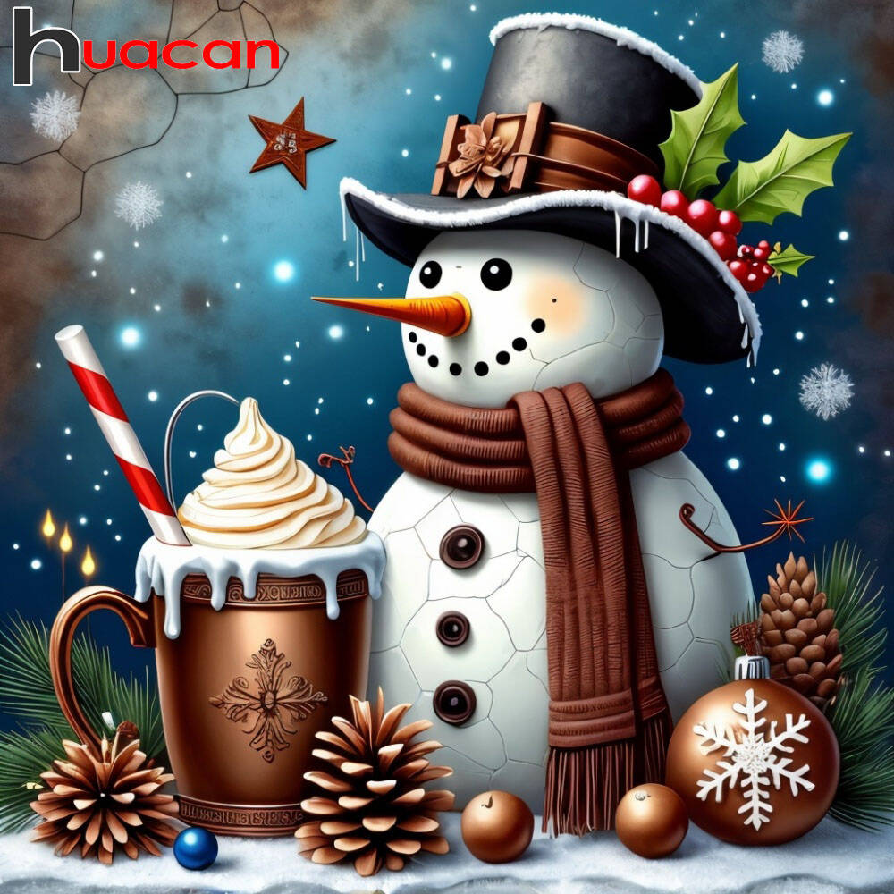 Embroidery Cream - Huacan DIY 5D ダイヤモンド塗装雪だるまクリスマスギフト冬刺繍アイスクリームプリント壁手作りギフト