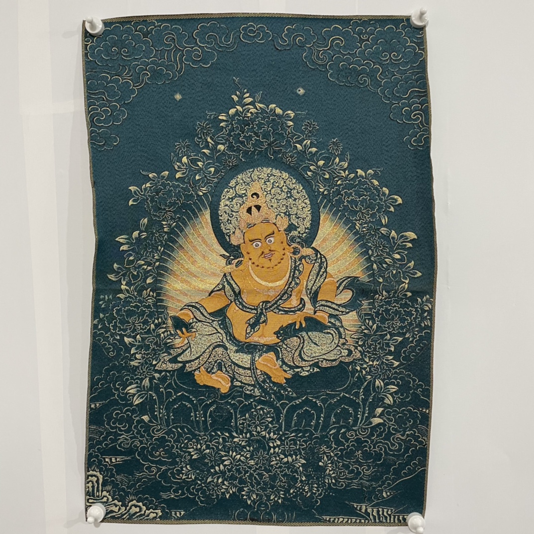 Embroidery Yellow - タンカ刺繍 チベット仏教 シルクブロケード 黄金のジャンバラ仏 黄财神 タンカ吊り下げスクリーン