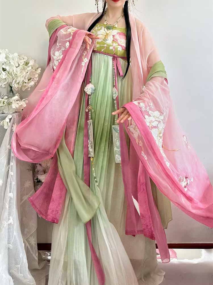 Embroidery Style - 女性のステージパフォーマンス ハロウィン ロールプレイングコスチューム 刺繍入り漢服 パーティー衣装 改良された中国風ドレス