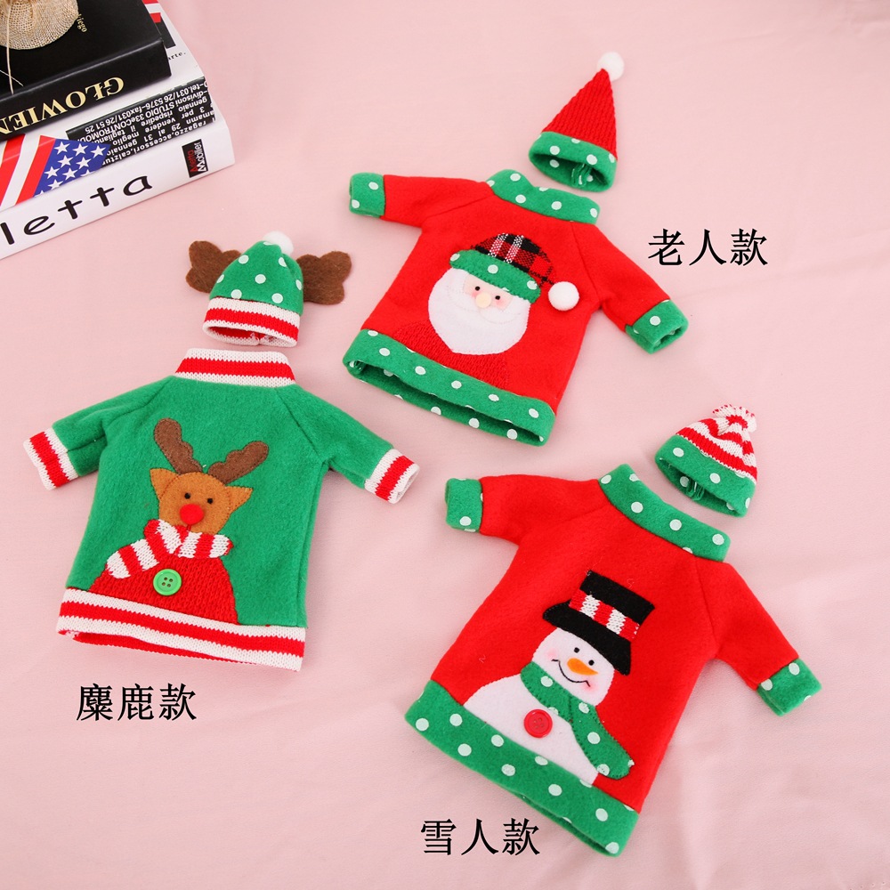 Embroidery Xmas Ornaments - 2025年ニュークリスマステーブルデコレーション雪だるまサンタクロースワインボトルカバー高品質刺繍オーナメントクリスマスパーティー用品1個