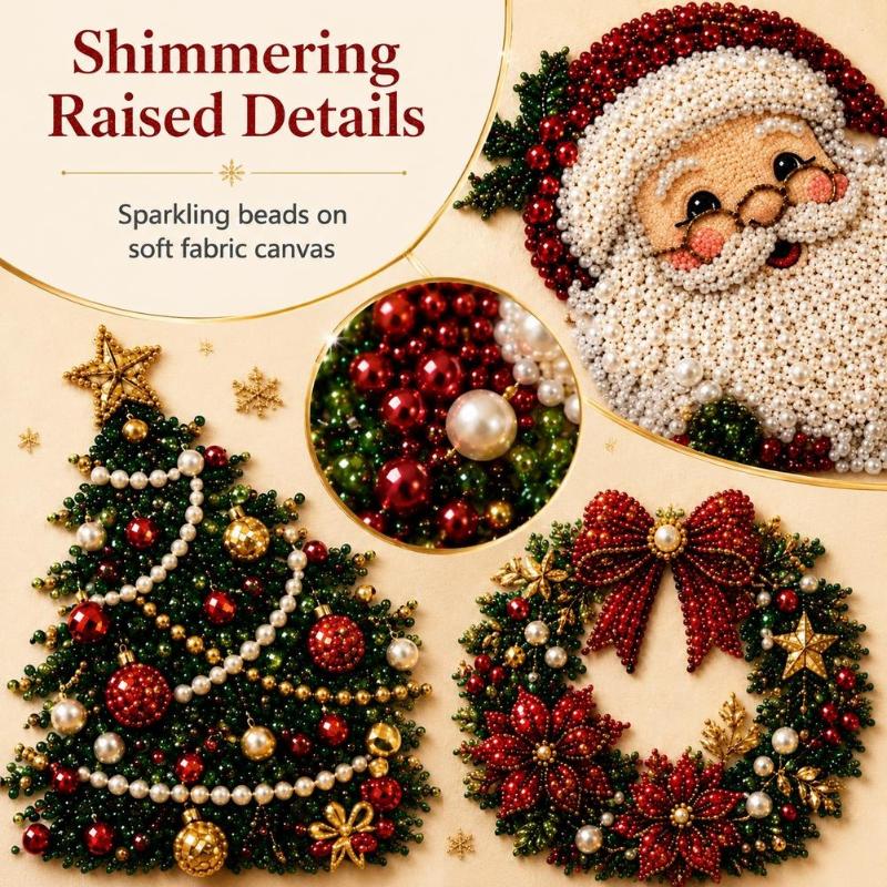 Embroidery Xmas Kits - クリスマス新作サンタクロースパールアートDIYキット、フレーム付きビーズ刺繍クラフト、壁飾り、子供と大人のためのクリスマスギフト