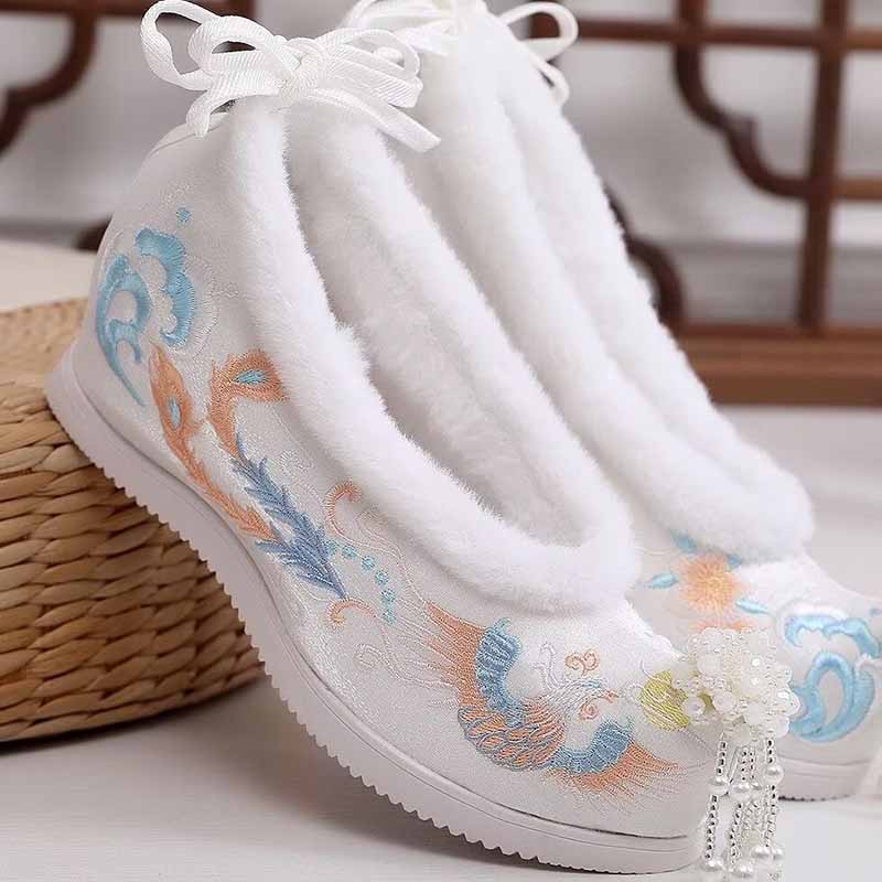 Embroidery Red - 冬の漢服の靴女性中国古代刺繍靴大きいサイズ暖かい赤白ヴィンテージ刺繍漢服の靴プラスサイズ 41 #