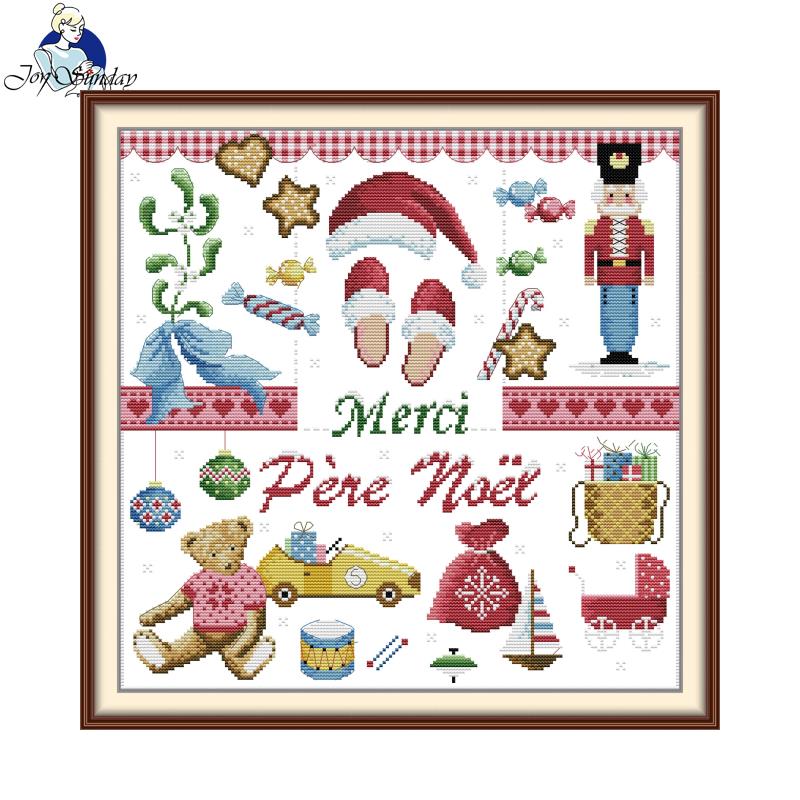 Embroidery Xmas Ornaments - クロスステッチキット サンタクロースに感謝 ジョイサンデー 11/14/16CT アイーダクロス DMC糸