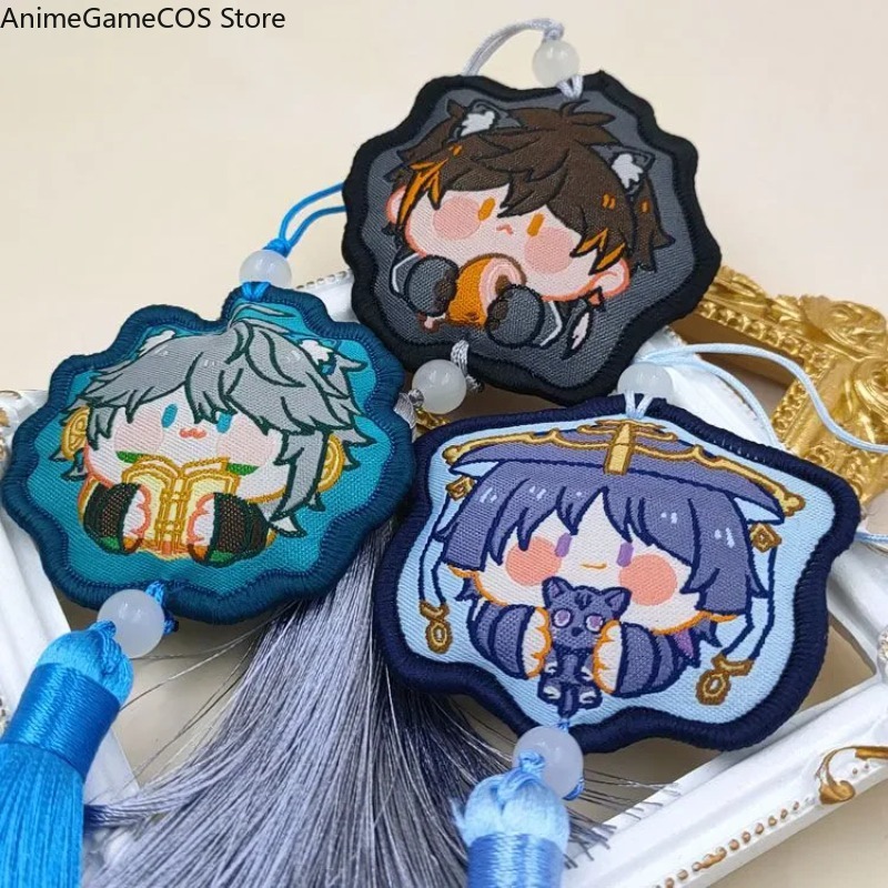 Embroidery Xmas Ornaments - アニメ原神タルターリア・カズハ・シャオコスプレフィギュア香り袋刺繍ペンダントキーチェーン飾りクリスマスギフト