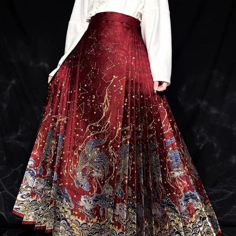 Embroidery Horse - ‌ 新しい中国風漢服馬面スカート - 明王朝馬面スカート、金刺繍入り女性用伝統衣装