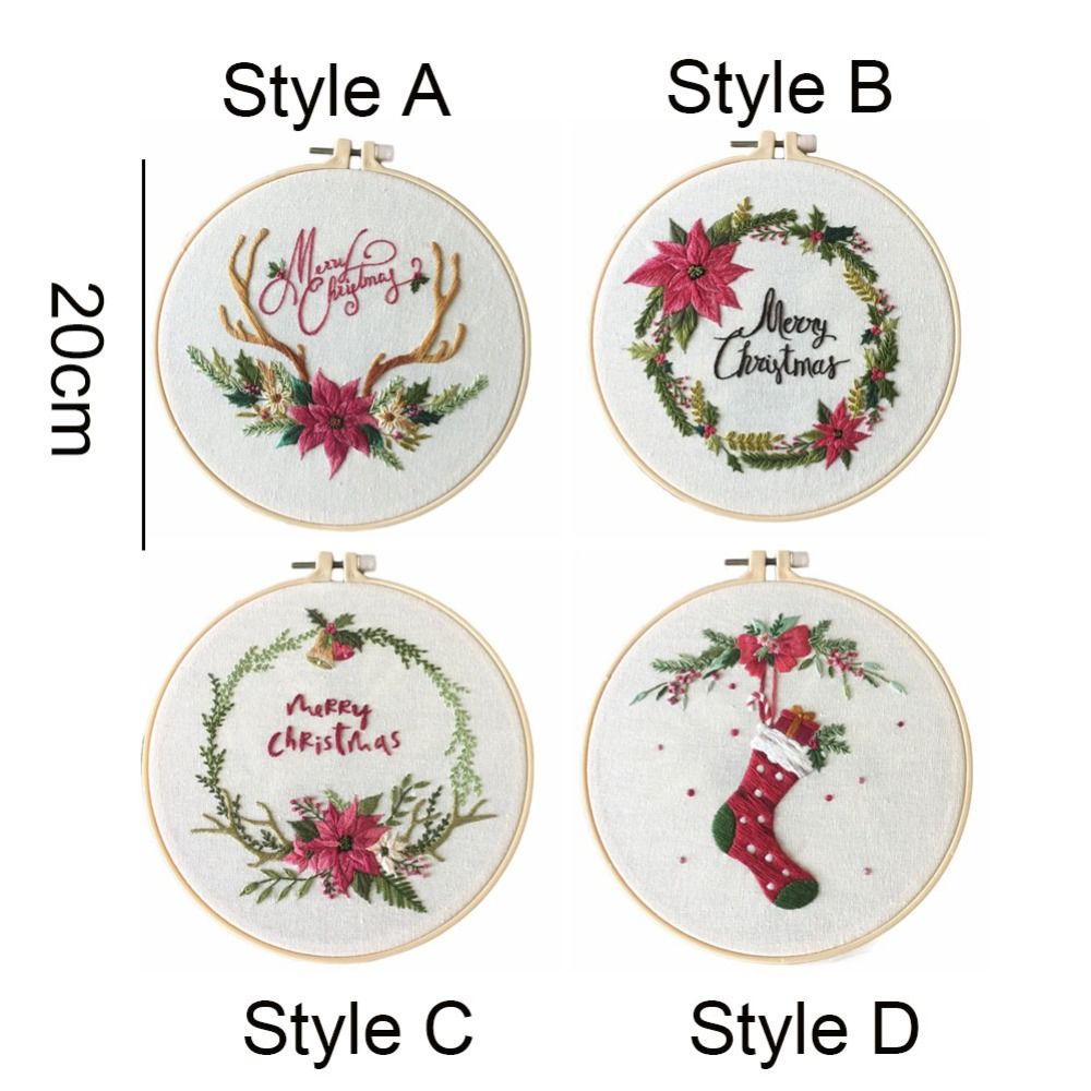 Embroidery Xmas Kits - クリスマスギフト DIY クリスマス刺繍キット 花輪 エルク 鹿