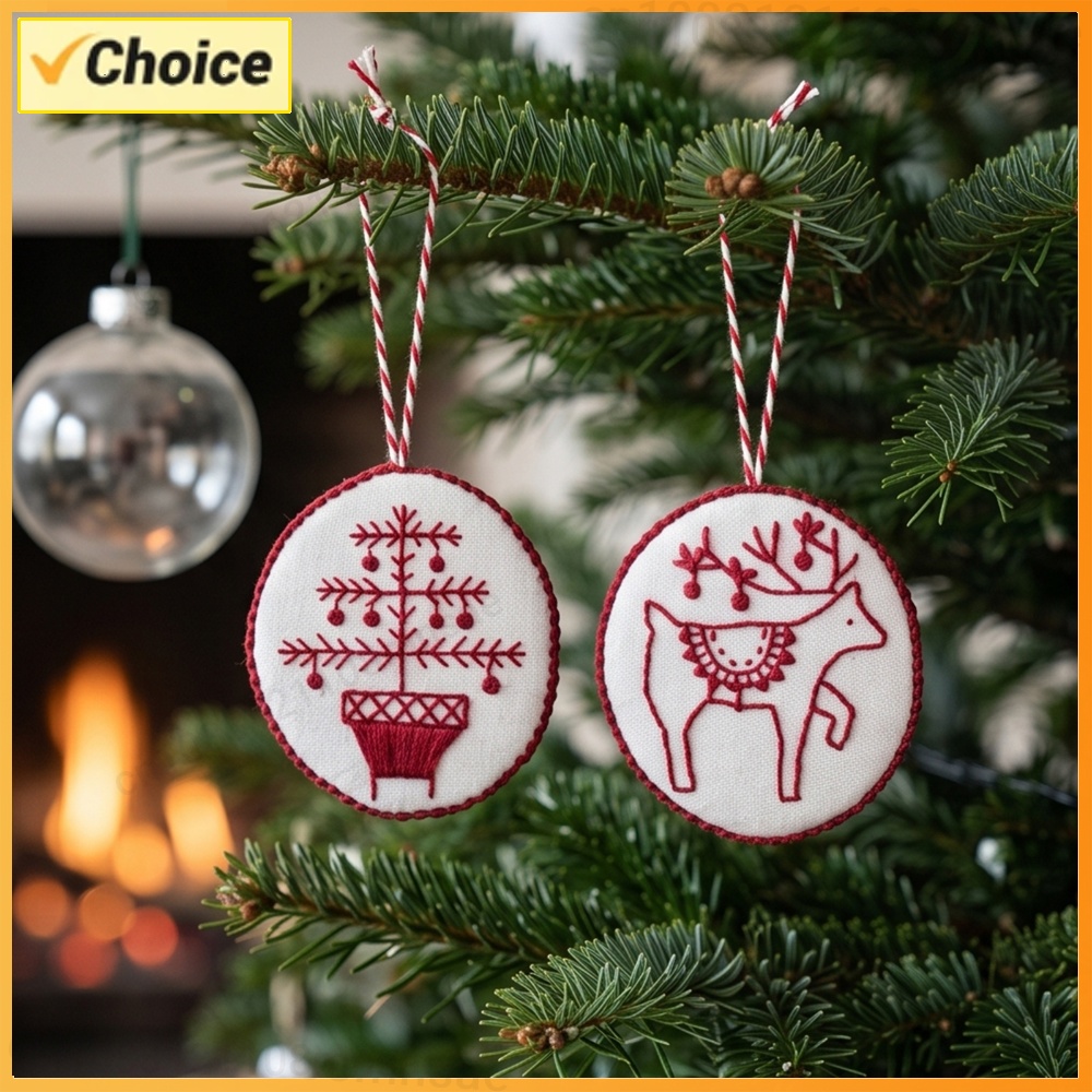 Embroidery Xmas Ornaments - クリスマス刺繍キット（ツールキット付き）刺繍されたクリスマスツリーオーナメント、大人向け手作り円形刺繍キット、初心者およびプロ向け