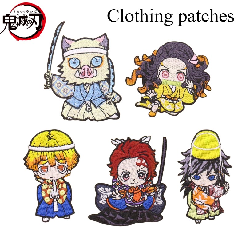 Embroidery Patches - デーモンスレイヤー竈門炭治郎竈門禰豆子アニメキャラクター漫画刺繍服装飾デカールパッチパッチ卸売