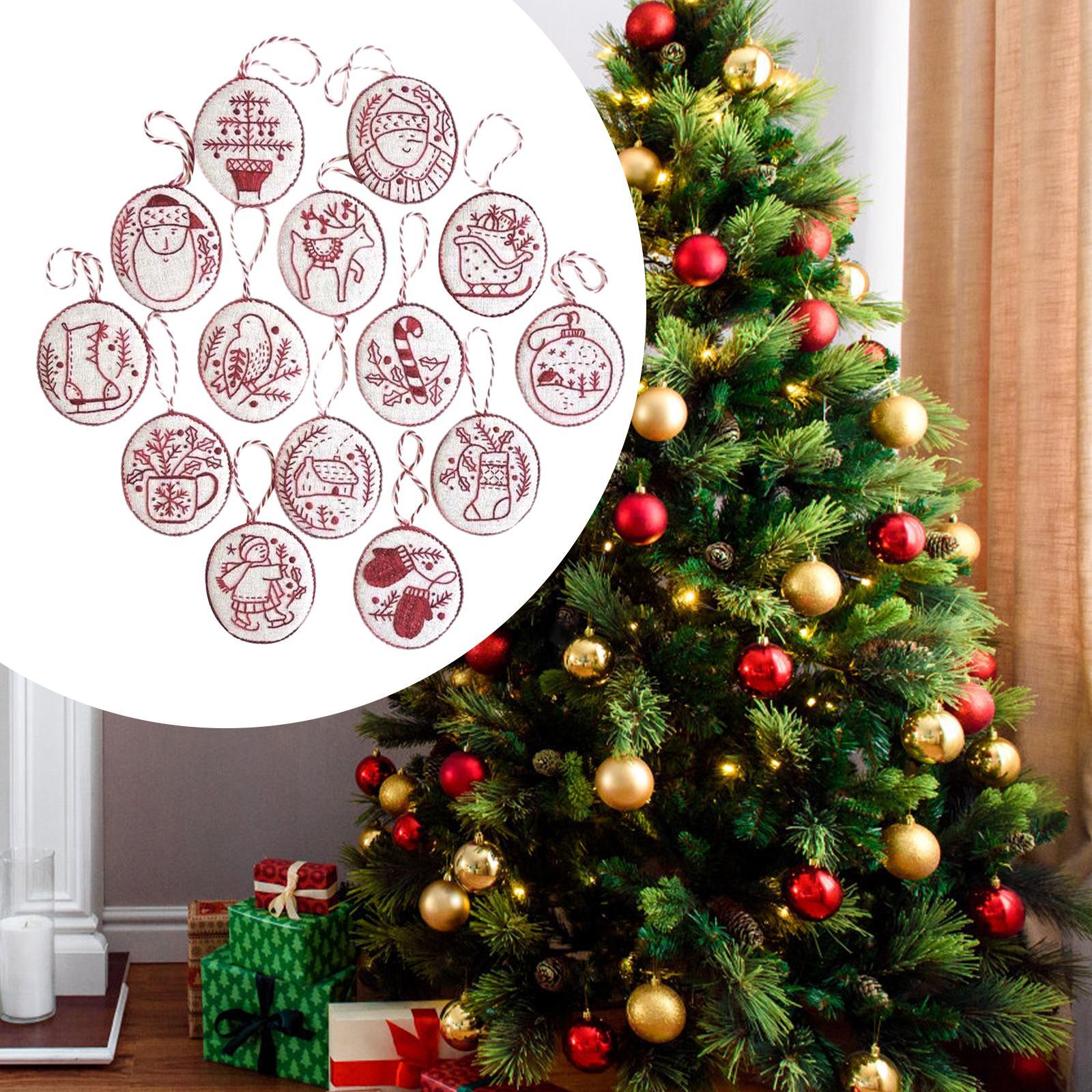 Embroidery Xmas Ornaments - 手刺繍クリスマスオーナメントキット クリスマスデコレーション 軽量クリスマスツリーオーナメント 記念日 レストラン 婚約用