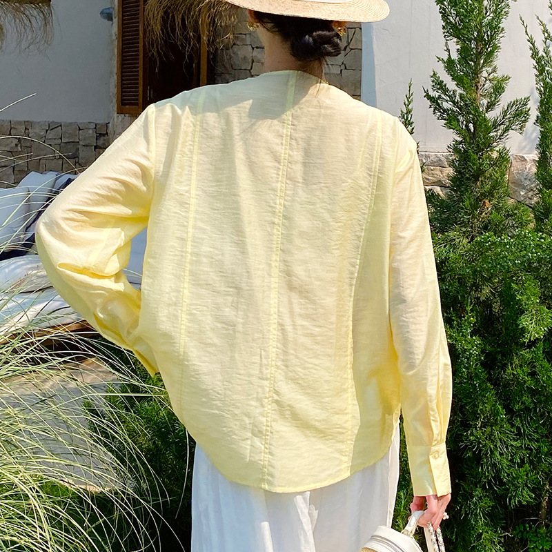 フレンチスタイルレース刺繍シャツブラウス女性の黄色のコットン - Embroidery Yellow のレビューと価格