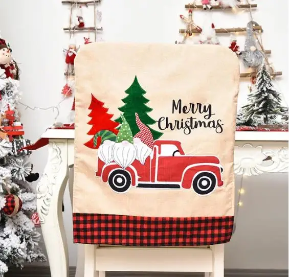リネンクリスマスチェアカバー,花,木,ダイニングルームの装飾 - Embroidery Xmas Tree のレビューと価格