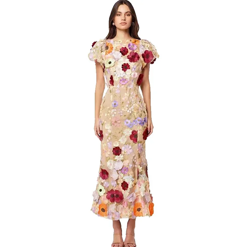 夏の女性用ハイウエストジッパー膝丈ワンピース 春の高級刺繍ロ - Embroidery Zara のレビューと価格
