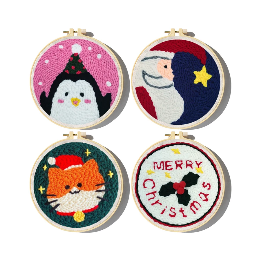 糸付きクリスマスパンチ針キット,初心者向け,日曜大工,針仕事 - Embroidery Xmas Kits のレビューと価格