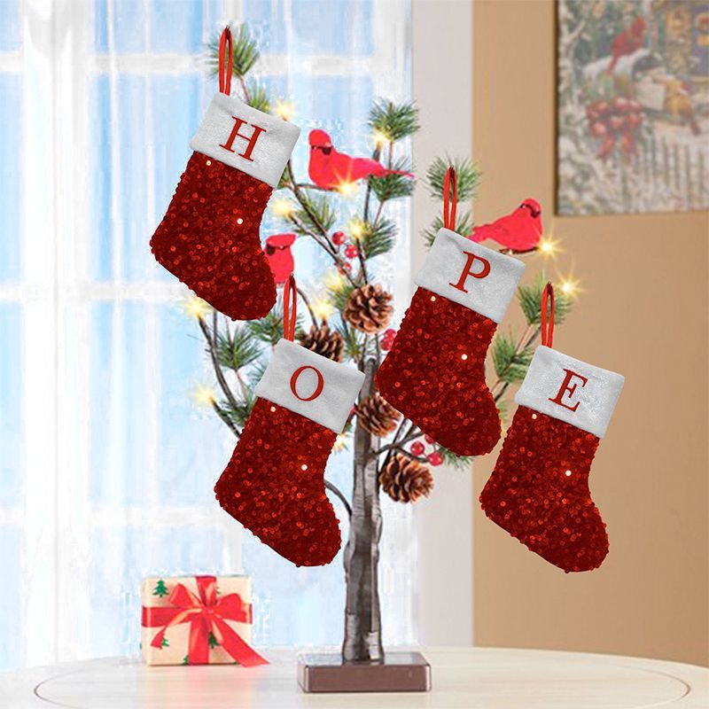 赤いスパンコールのクリスマスストッキング、Aの文字の刺繍、グ - Embroidery Xmas Ornaments のレビューと価格