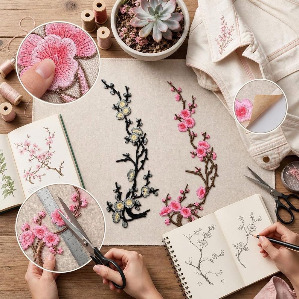 DIY桜の花アイロン接着パッチ アイロン接着＆縫い付け ホッ - Embroidery Patches のレビューと価格