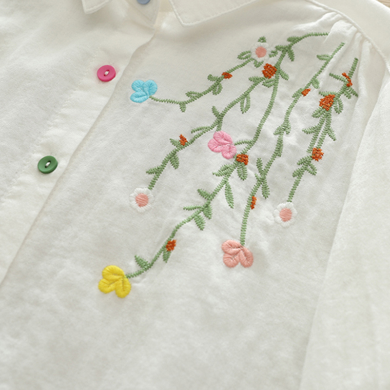 秋の二層綿長袖 Blusa 女性服刺繍カラフルな小花芸術的な - Embroidery Artist のレビューと価格