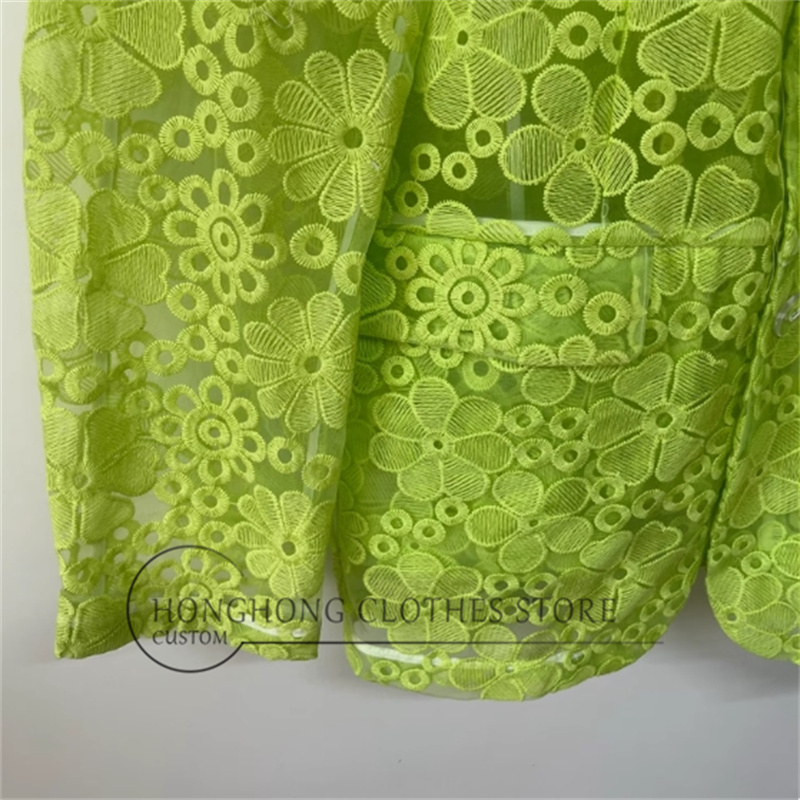 蛍光イエローの重厚な刺繍が施されたシースルーのオーガンジー生 - Embroidery Yellow のレビューと価格