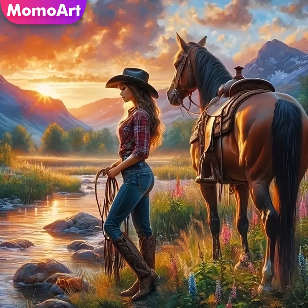 Momoart ダイヤモンド刺繍女性ポートレート絵画馬フルス - Embroidery Horse のレビューと価格