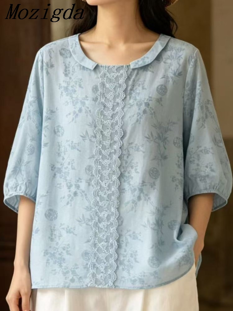 夏シフォン芸術的な刺繍ルーズシャツ女性痩身軽量半袖軽量ラミー - Embroidery Artist のレビューと価格