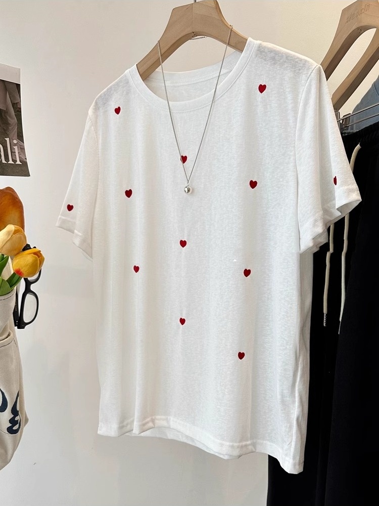 プラスサイズ 240 ポンド ラブ刺繍半袖レディース夏ルーズ - Embroidery Love のレビューと価格