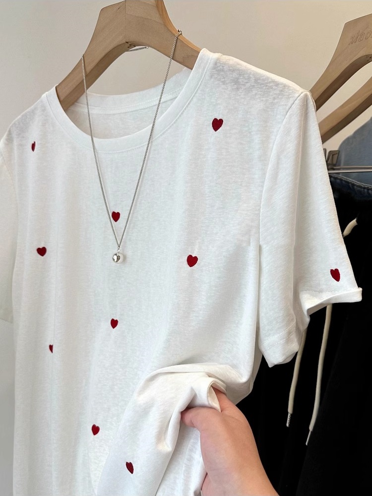 プラスサイズ 240 ポンド ラブ刺繍半袖レディース夏ルーズ - Embroidery Love のレビューと価格