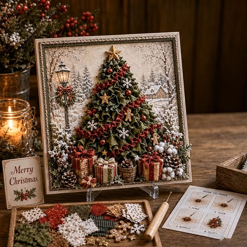 クリスマス3Dファブリックポケアートキット 雪だるま サンタ - Embroidery Xmas Kits のレビューと価格