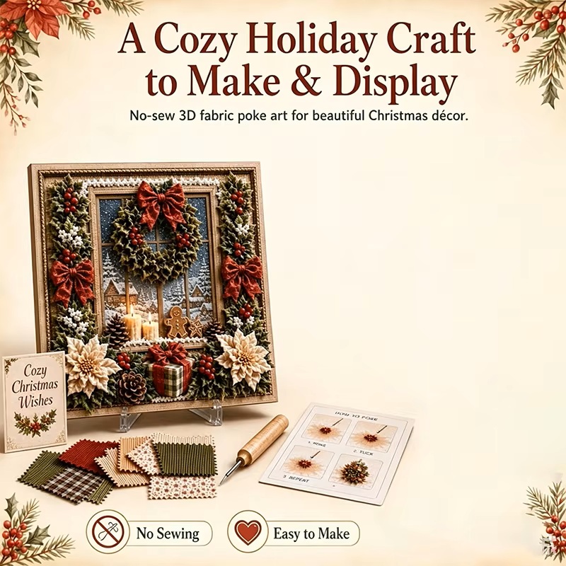 クリスマス3Dファブリックポケアートキット 雪だるま サンタ - Embroidery Xmas Kits のレビューと価格
