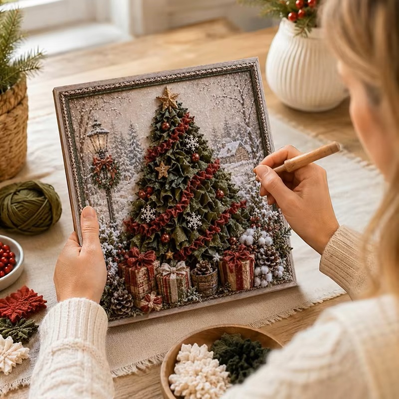 クリスマス3Dファブリックポケアートキット 雪だるま サンタ - Embroidery Xmas Kits のレビューと価格
