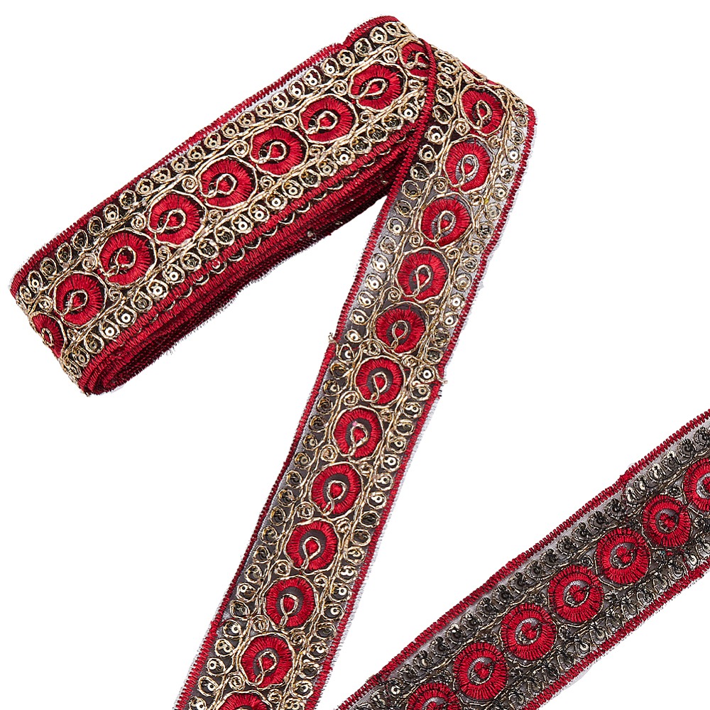 10ヤード 1.77インチ レッド 刺繍リボン メタリックグ - Embroidery Red のレビューと価格