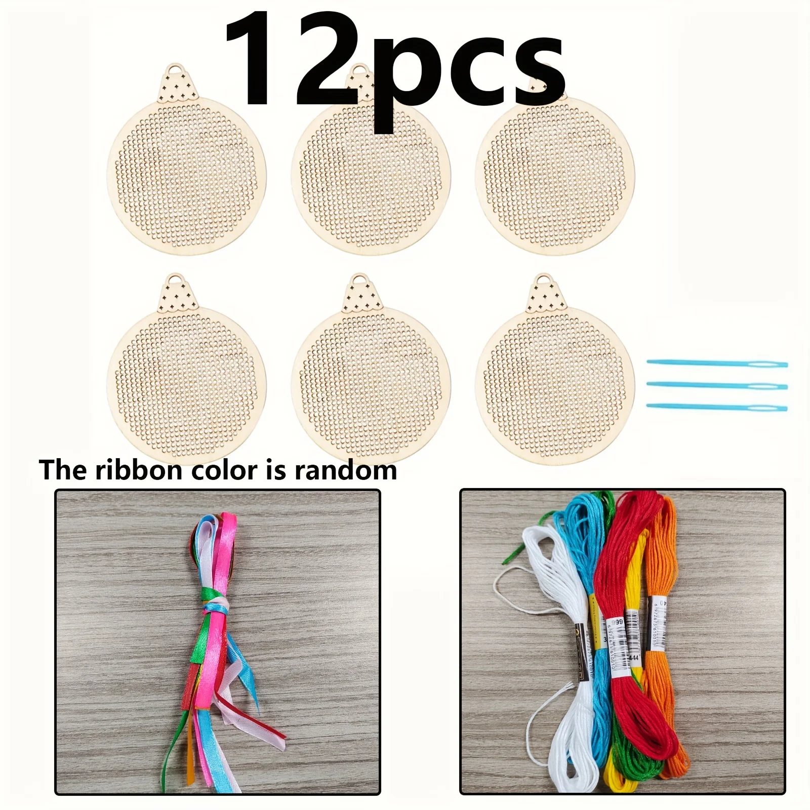 12 個クリスマスクロスステッチ穴彫り木製ペンダント刺繍スラ - Embroidery Xmas Tree のレビューと価格