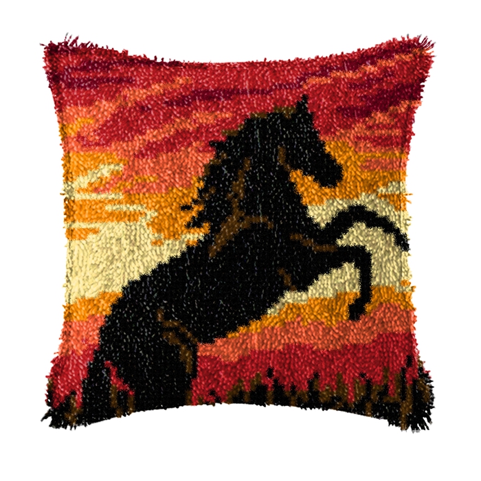象の馬の動物のラッチフックキット、スミルナ枕カバーノット、枕 - Embroidery Horse のレビューと価格