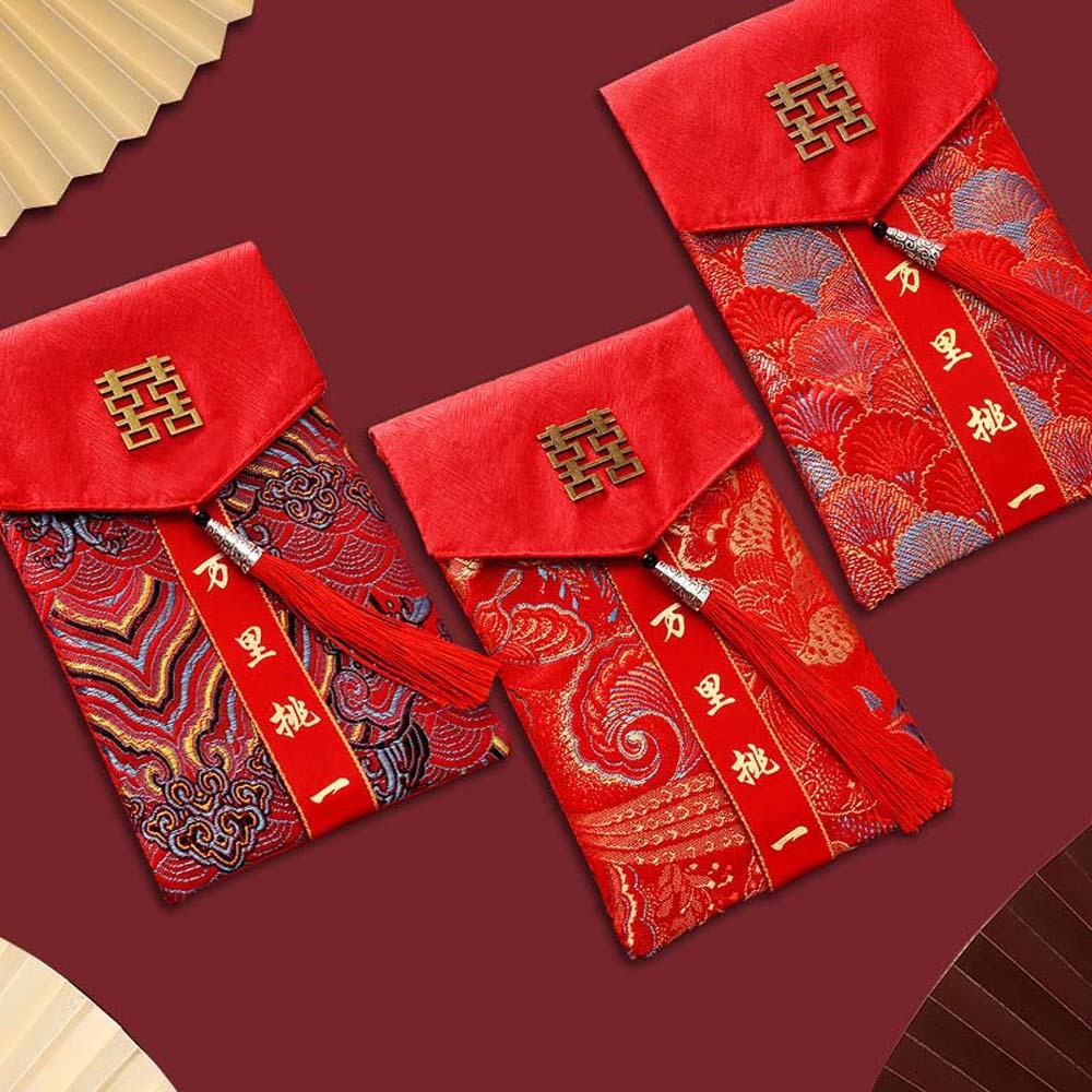 新年の祝福の言葉入り紅封筒、春節の刺繍入り布製タッセル、20 - Embroidery Red のレビューと価格
