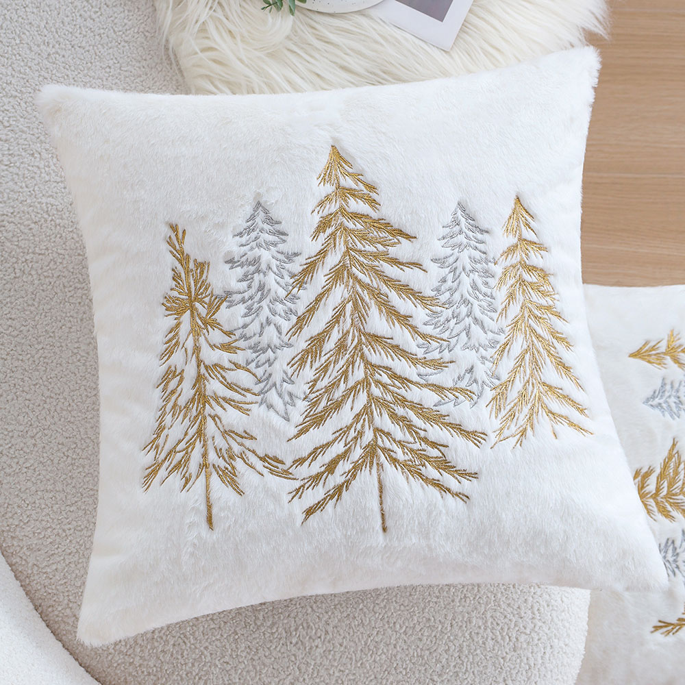 クリスマスフェイクラビットファー枕カバー 45x45cm ゴ - Embroidery Xmas Tree のレビューと価格