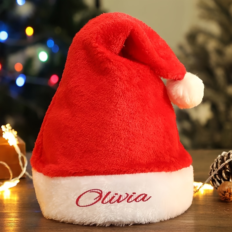パーソナライズされたクリスマスサンタ帽子、カスタム名刺繍入り - Embroidery Red のレビューと価格