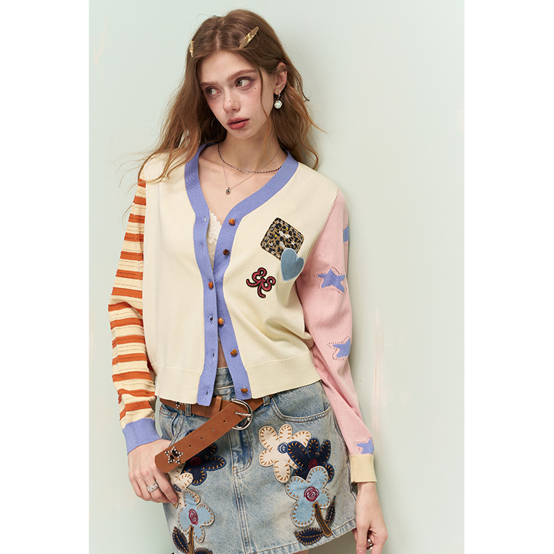ELFSACK パッチ刺繍付き非対称ニットカーディガン、ジャ - Embroidery Cream のレビューと価格